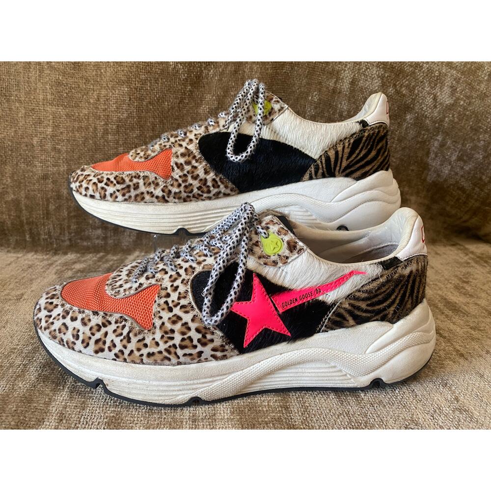 Golden Goose Running Sole Zoo Puzzle Pink Fluo Sneakers EU 38 Italy US 8 Women - Picture 3 of 12